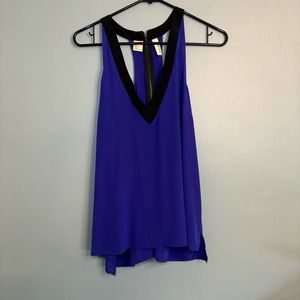 Wyatt Silk Cobalt Black Trim Tank with Zipper Detail, M